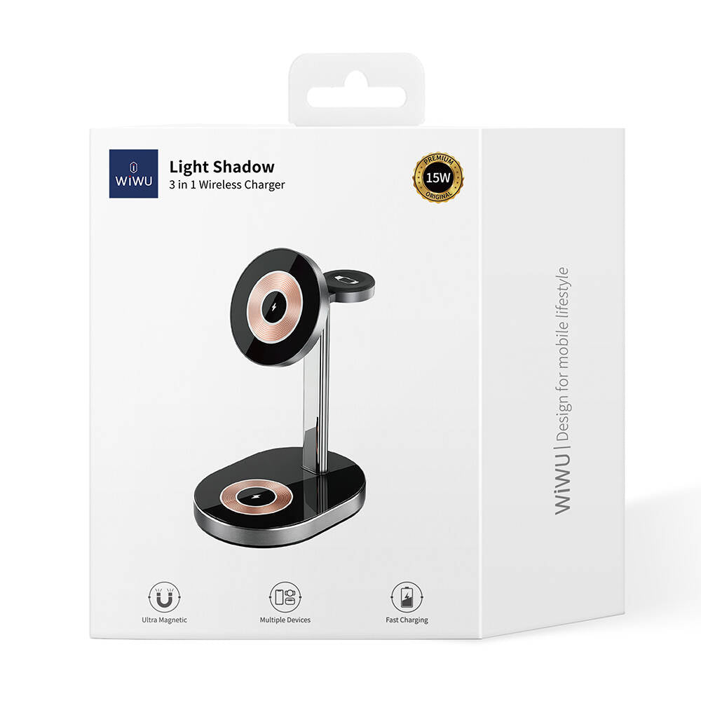 Wiwu Wi-W003 Light and Shadow 3in1 Hızlı Şarj Özellikli Magnetik Kablosuz Şarj Standı Wiwu Wi-W003 Light and Shadow 3in1 Hızlı Şarj Özellikli Magnetik Kablosuz Şarj Standı